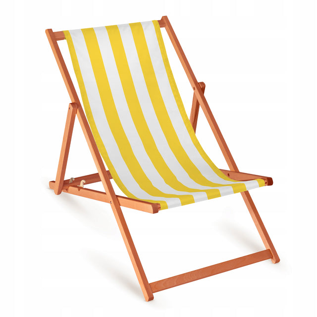 Holz-Liegestuhl Gelb-Weiße Streifen mit orangefarbenem Gestell