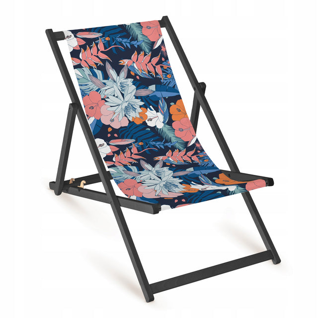 Holz-Liegestühle Fullprint mit schwarzem Gestell