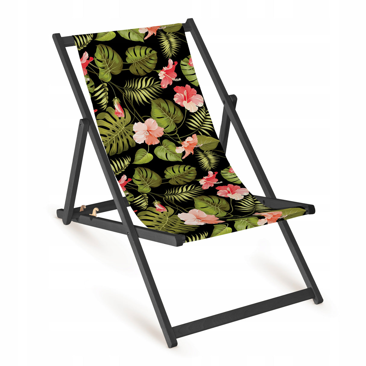 Holz-Liegestuhl Fullprint-Edition mit schwarzem Gestell