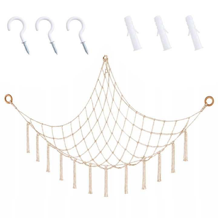 Hängendes Spielzeugnetz Eck-Organizer beige