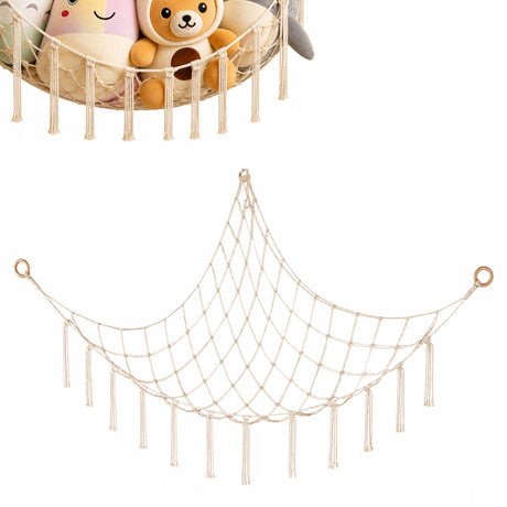 Hängendes Spielzeugnetz Eck-Organizer beige