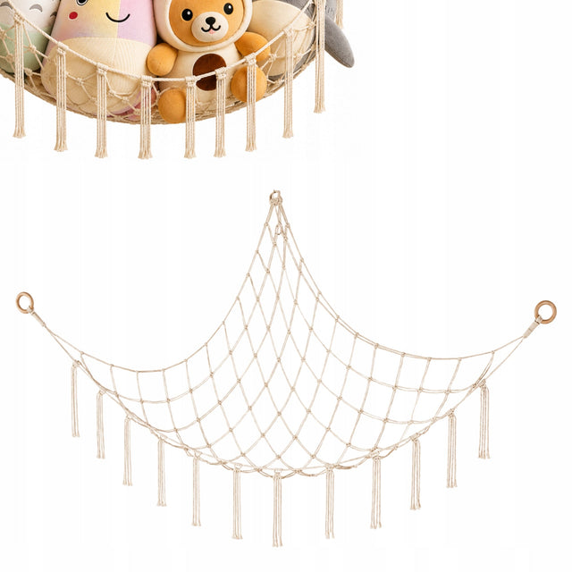 Hängendes Spielzeugnetz Eck-Organizer beige