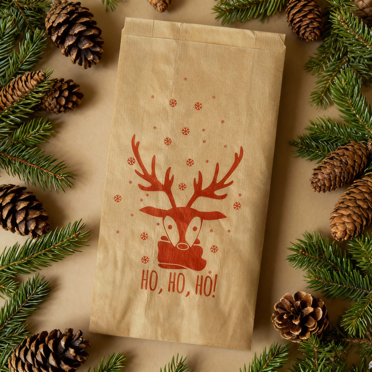 Weihnachts-Faltenbeutel 16+6x29 cm, Rentier, 50 Stück