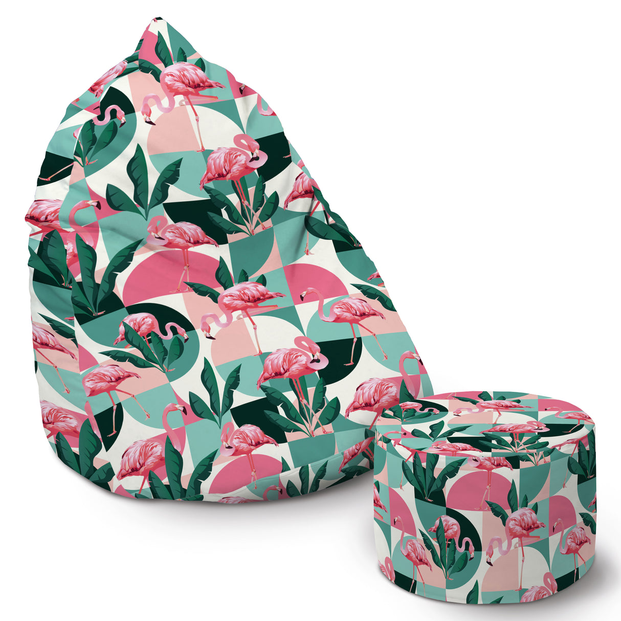 SET Sitzsack Bean bag + Fußhocker Flamingo