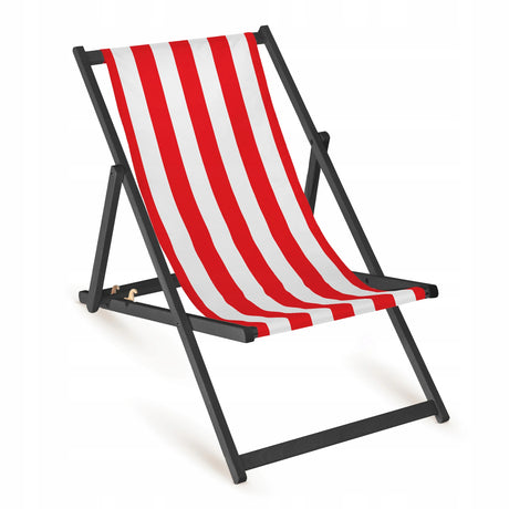 Holz-Liegestühle mit schwarzem Gestell - Streifen - verschiedene Farben Rot