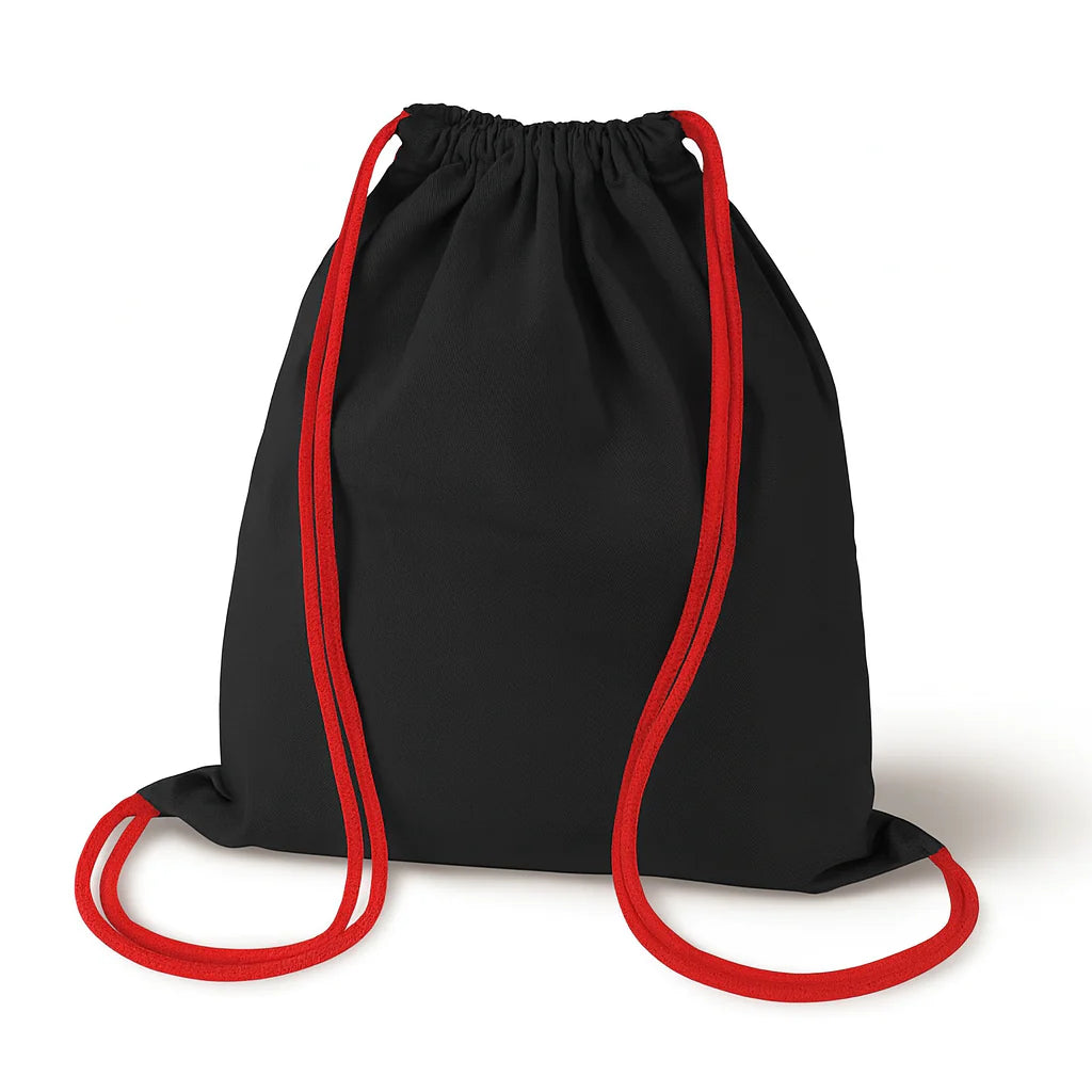 Baumwoll-Rucksack Schwarz 340x400 mm Rot Schnur