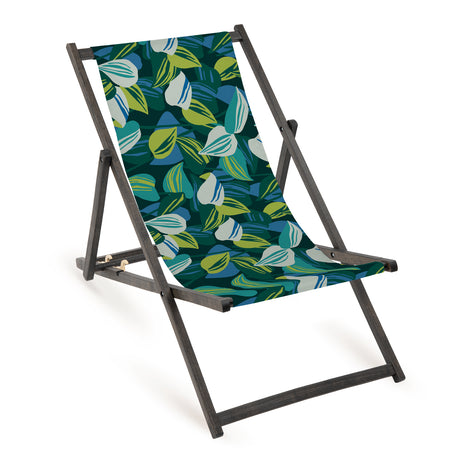 Holz-Liegestuhl Retro-Blätter Fullprint mit schwarzem Gestell