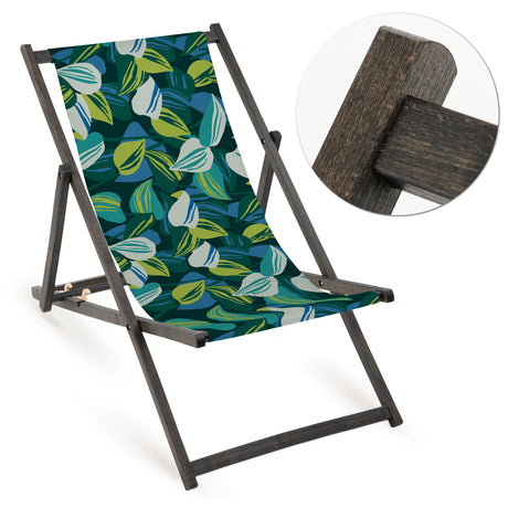 Holz-Liegestuhl Retro-Blätter Fullprint mit schwarzem Gestell