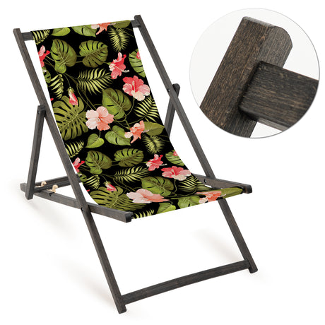 Holz-Liegestuhl Fullprint-Edition mit schwarzem Gestell