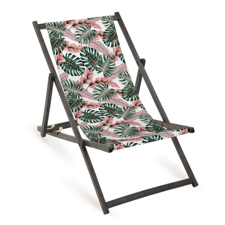Holz-Liegestuhl Pink Monstera Fullprint mit schwarzem Gestell