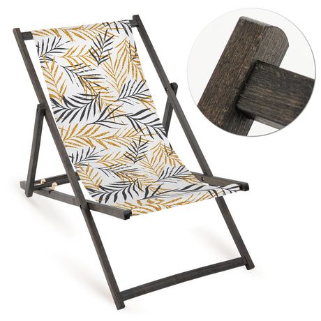 Holz-Liegestuhl Blättermuster Fullprint mit schwarzem Gestell