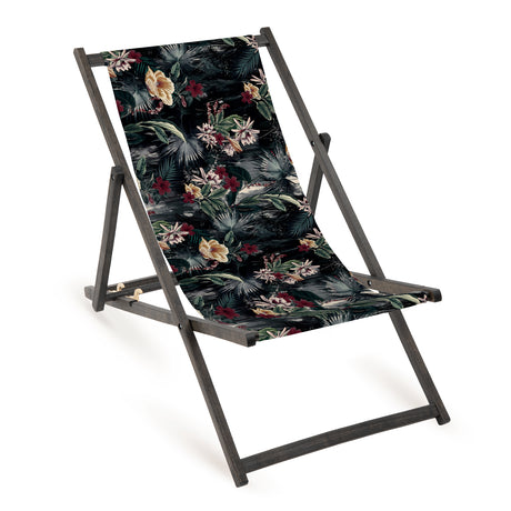 Holz-Liegestuhl Pink Monstera Fullprint mit schwarzem Gestell