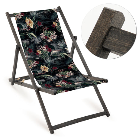 Holz-Liegestuhl Pink Monstera Fullprint mit schwarzem Gestell