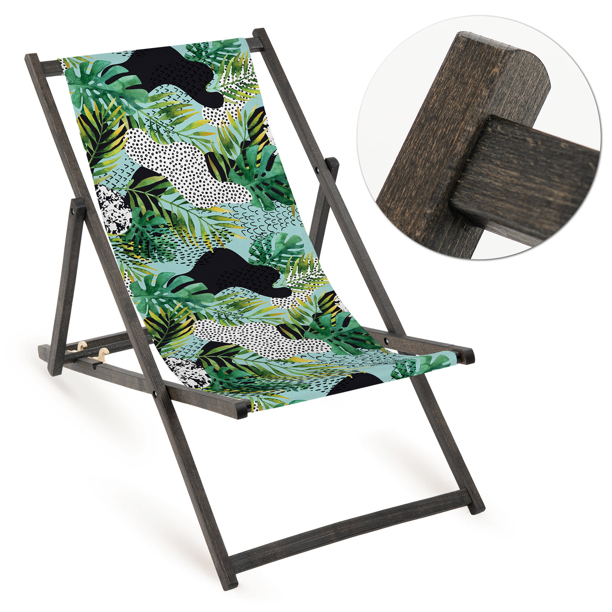 Holz-Liegestühle Fullprint-Edition mit schwarzem Gestell