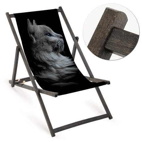 Holz-Liegestühle Katze mit schwarzem Gestell