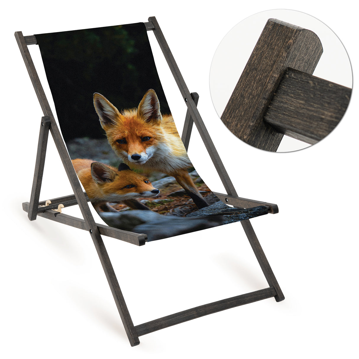 Holz-Liegestühle Fuchs Fullprint mit schwarzem Gestell