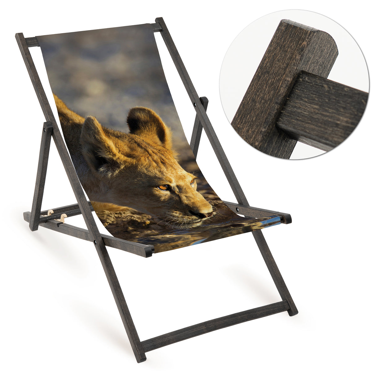 Holz-Liegestühle Robust-Edition mit schwarzem Gestell