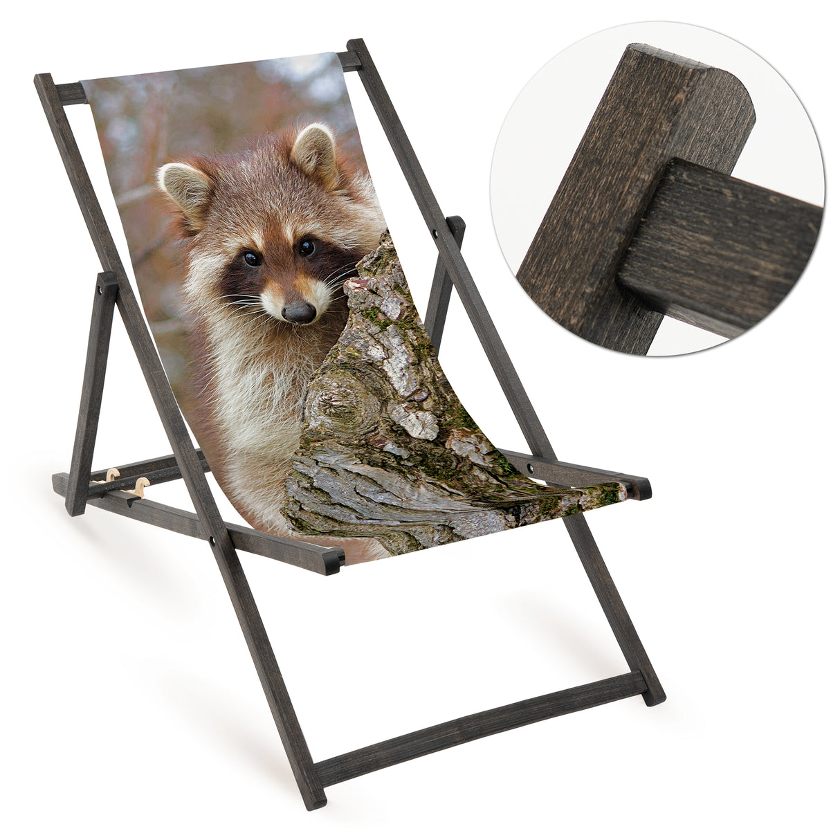 Holz-Liegestühle Fullprint-Edition mit schwarzem Gestell