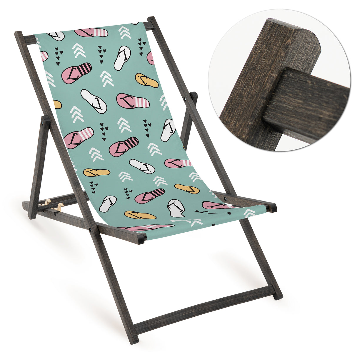 Holz-Liegestühle Design-Print mit schwarzem Gestell