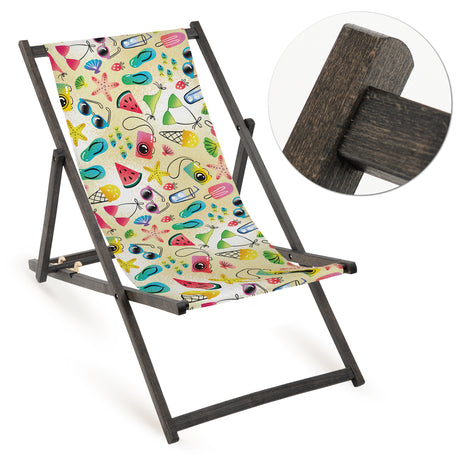 Holz-Liegestuhl Robust Design Fullprint mit schwarzem Gestell