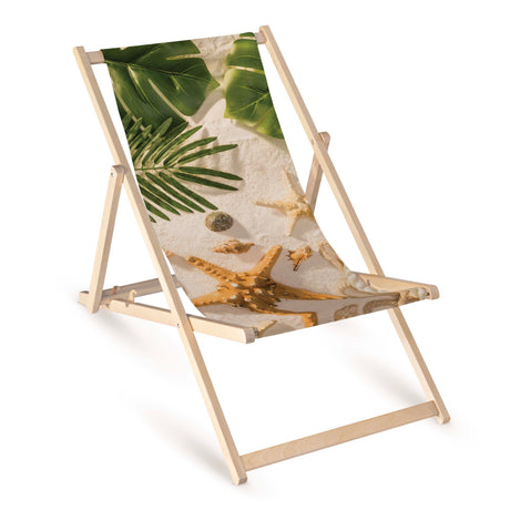 Holz-Liegestühle Seesterne im Sand