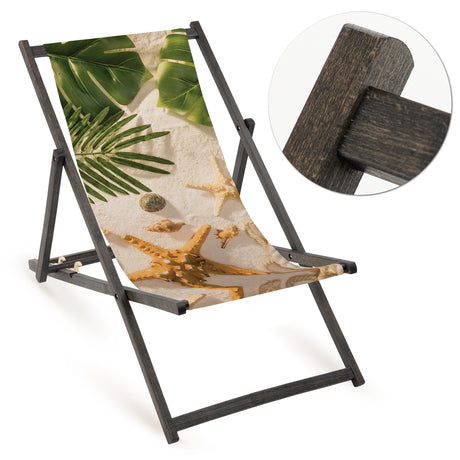 Holz-Liegestuhl Design-Druck klappbar Fullprint mit schwarzem Gestell