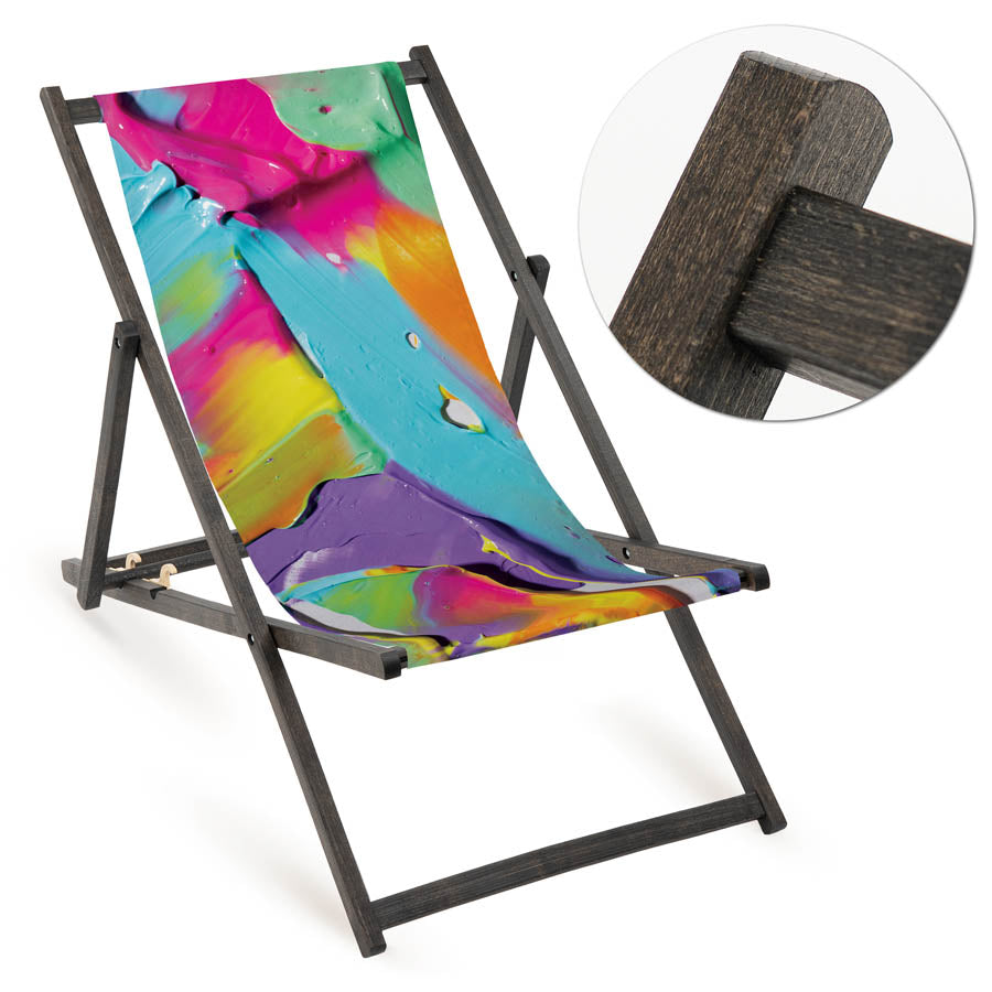 Holz-Liegestuhl Eco Design Edition Fullprint mit schwarzem Gestell