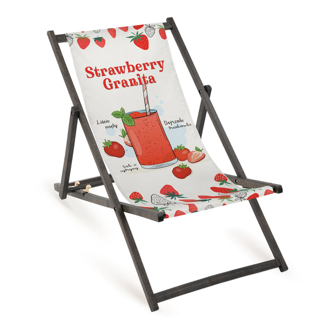Holz-Liegestuhl Erdbeere Fullprint mit schwarzem Gestell