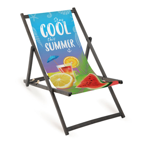 Holz-Liegestuhl Stay Cool Fullprint mit schwarzem Gestell
