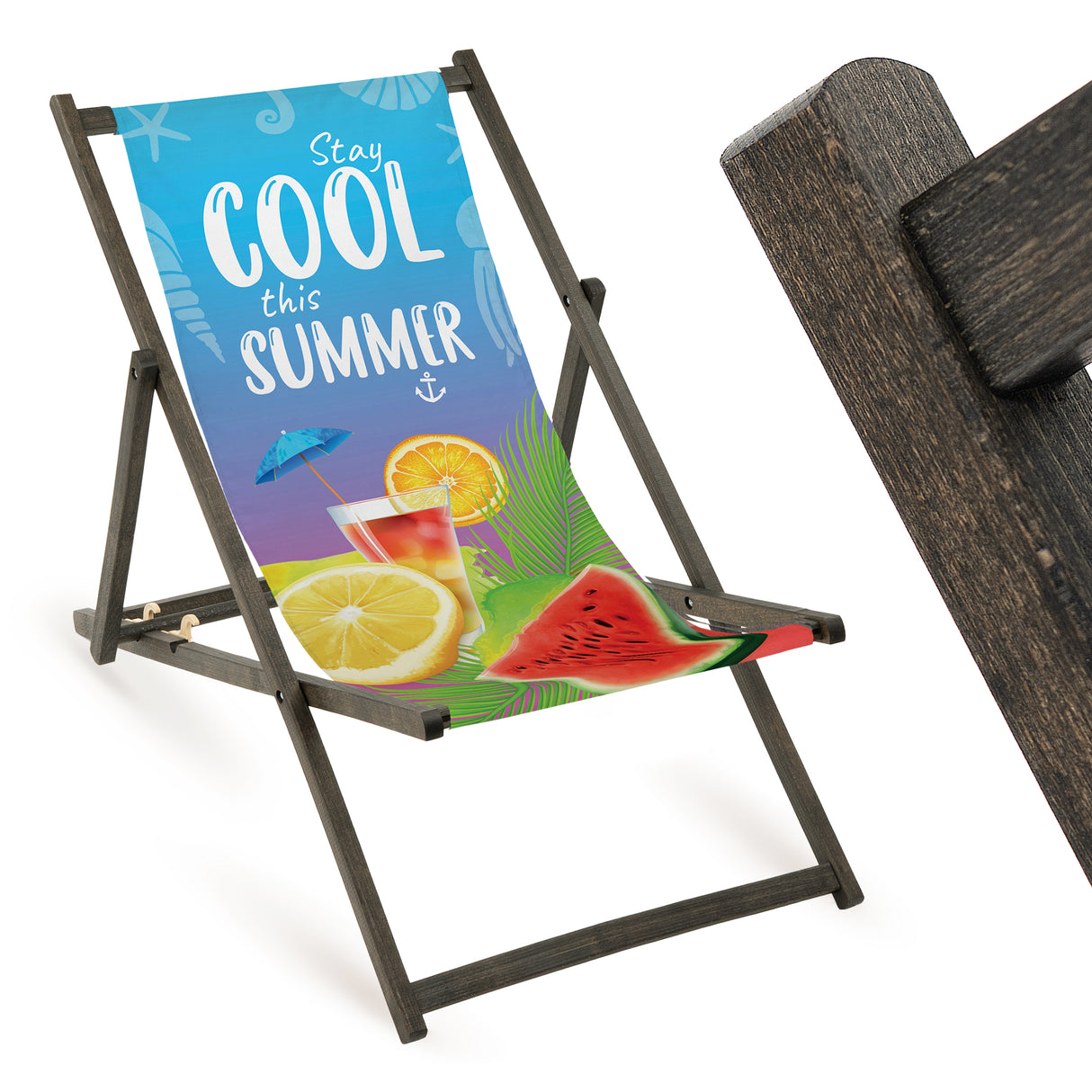Holz-Liegestuhl Stay Cool Fullprint mit schwarzem Gestell