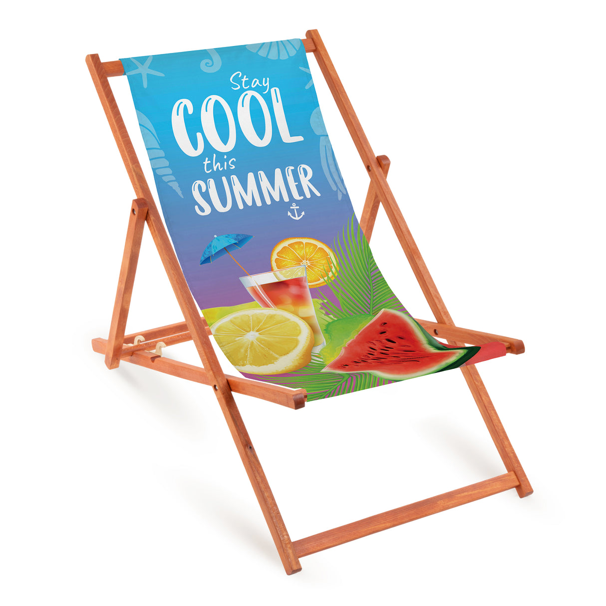 Holz-Liegestuhl Stay Cool This Summer mit orangefarbenem Gestell