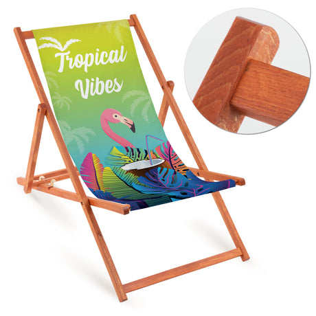 Holz-Liegestuhl Tropical Vibes Fullprint mit orangefarbenem Gestell