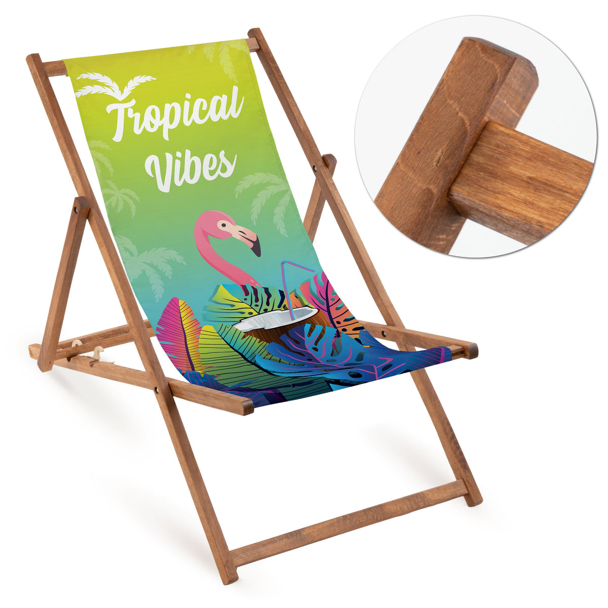 Liegestuhl TROPICAL VIBES aus Holz – Braunes Gestell