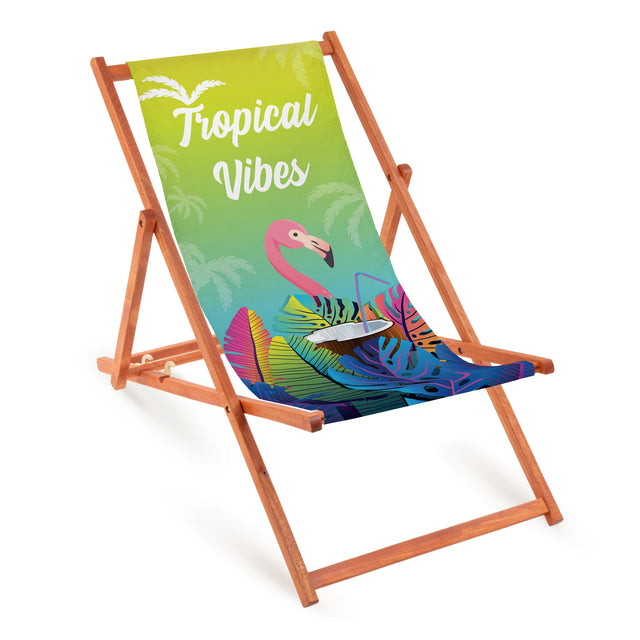 Holz-Liegestuhl Tropical Vibes Fullprint mit orangefarbenem Gestell