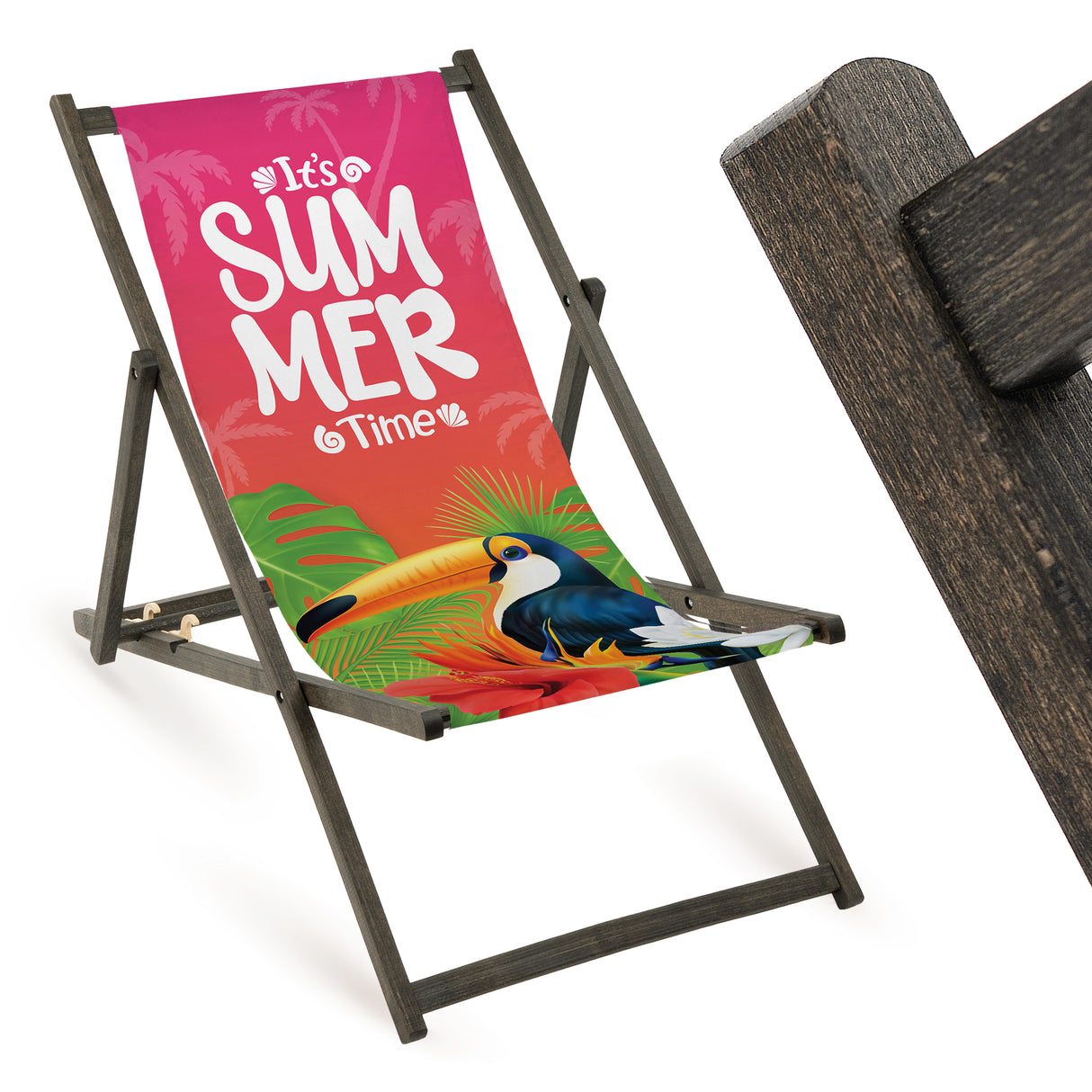 Holz-Liegestuhl It's Summer Time Fullprint mit schwarzem Gestell