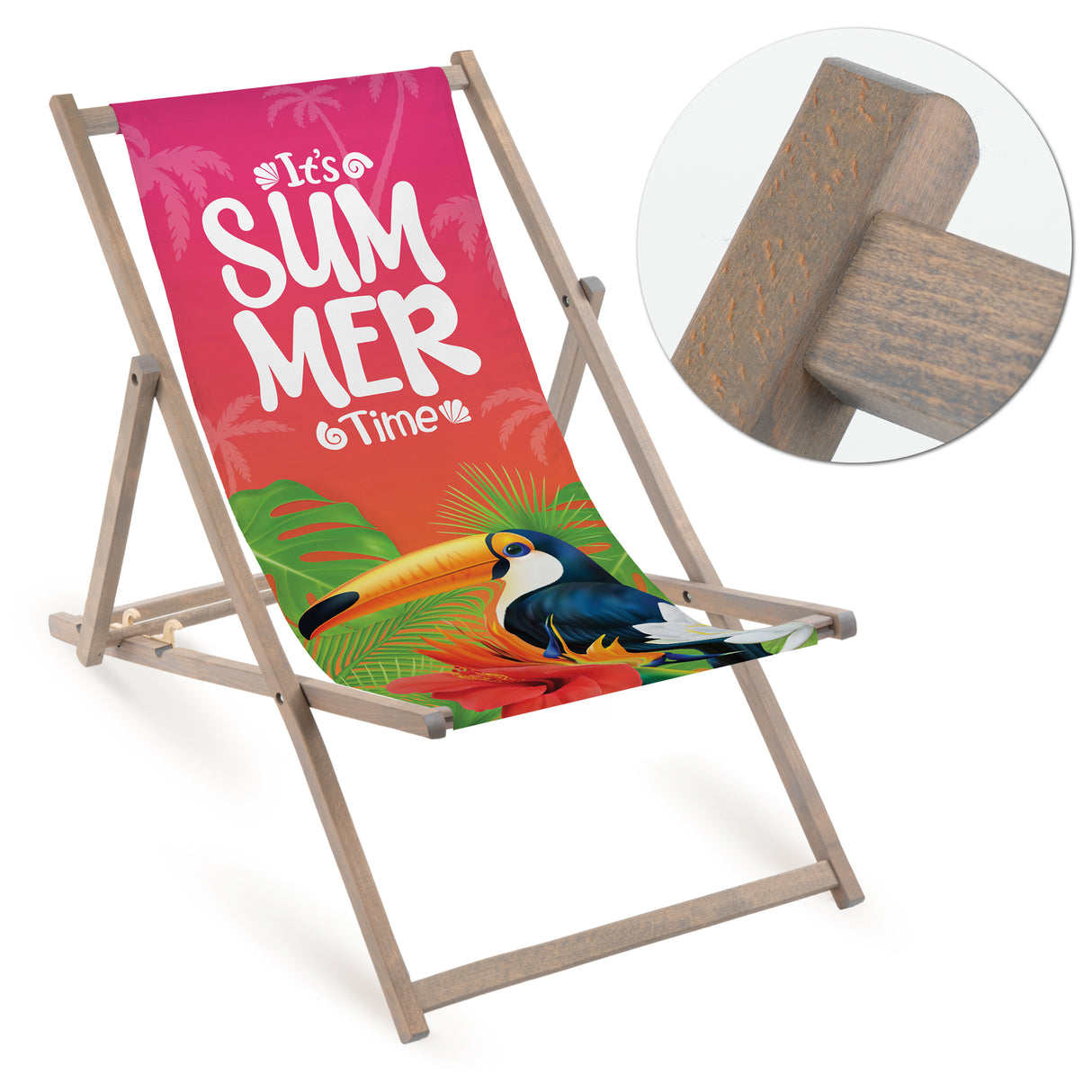 Holz-Liegestuhl Summer Time Fullprint mit grauem Gestell