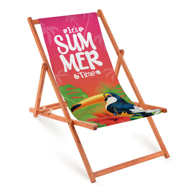Holz-Liegestuhl Summer Fullprint mit orangefarbenem Gestell