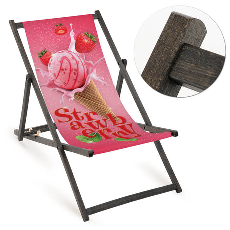 Holz-Liegestuhl Gastronomie Edition Fullprint mit schwarzem Gestell