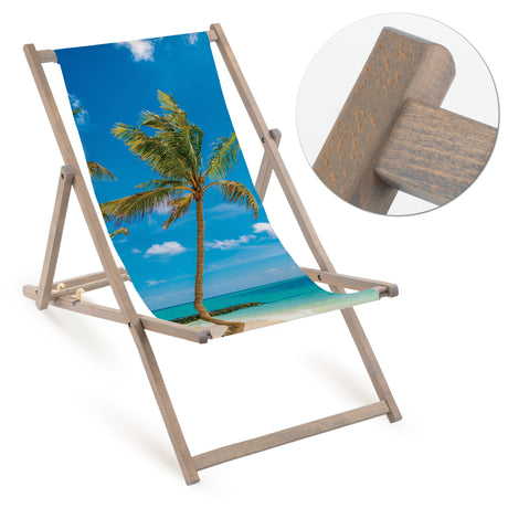 Holz-Liegestuhl Eko Fullprint mit grauem Gestell