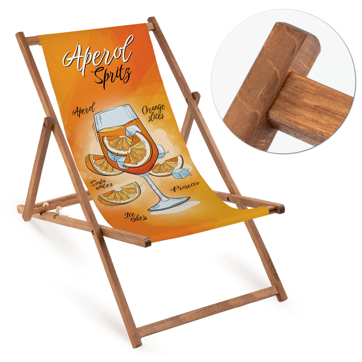 Holzliegestuhl APEROL SPRITZ – braunes Gestell