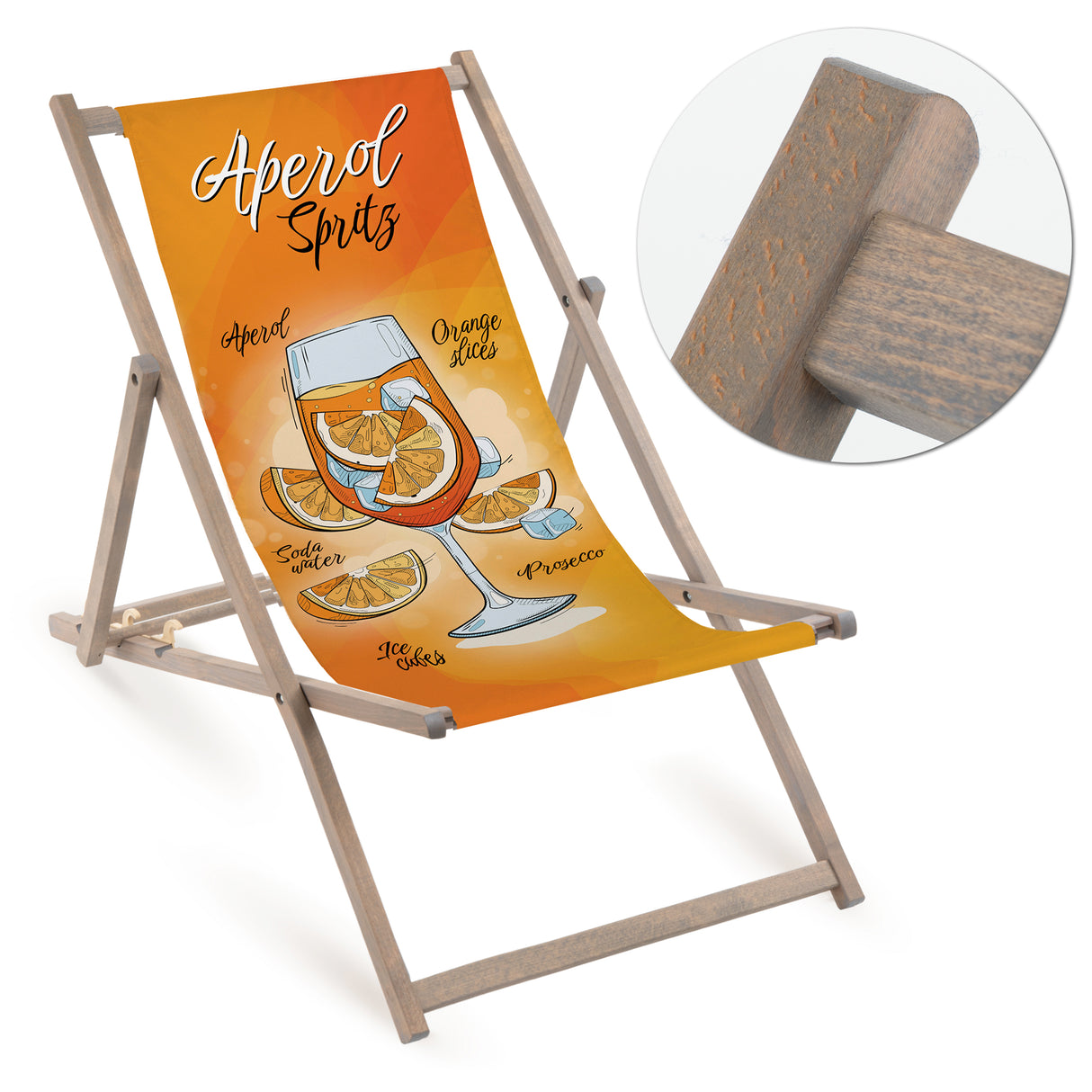Holz-Liegestuhl Aloha Fullprint mit grauem Gestell
