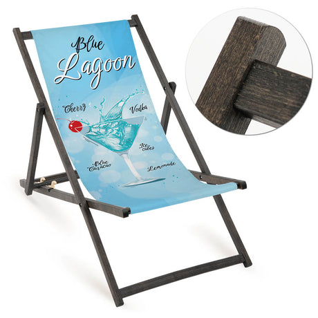 Holz-Liegestühle Blue Lagoon mit schwarzem Gestell
