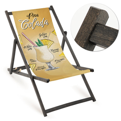Holz-Liegestühle Pina Colada mit schwarzem Gestell