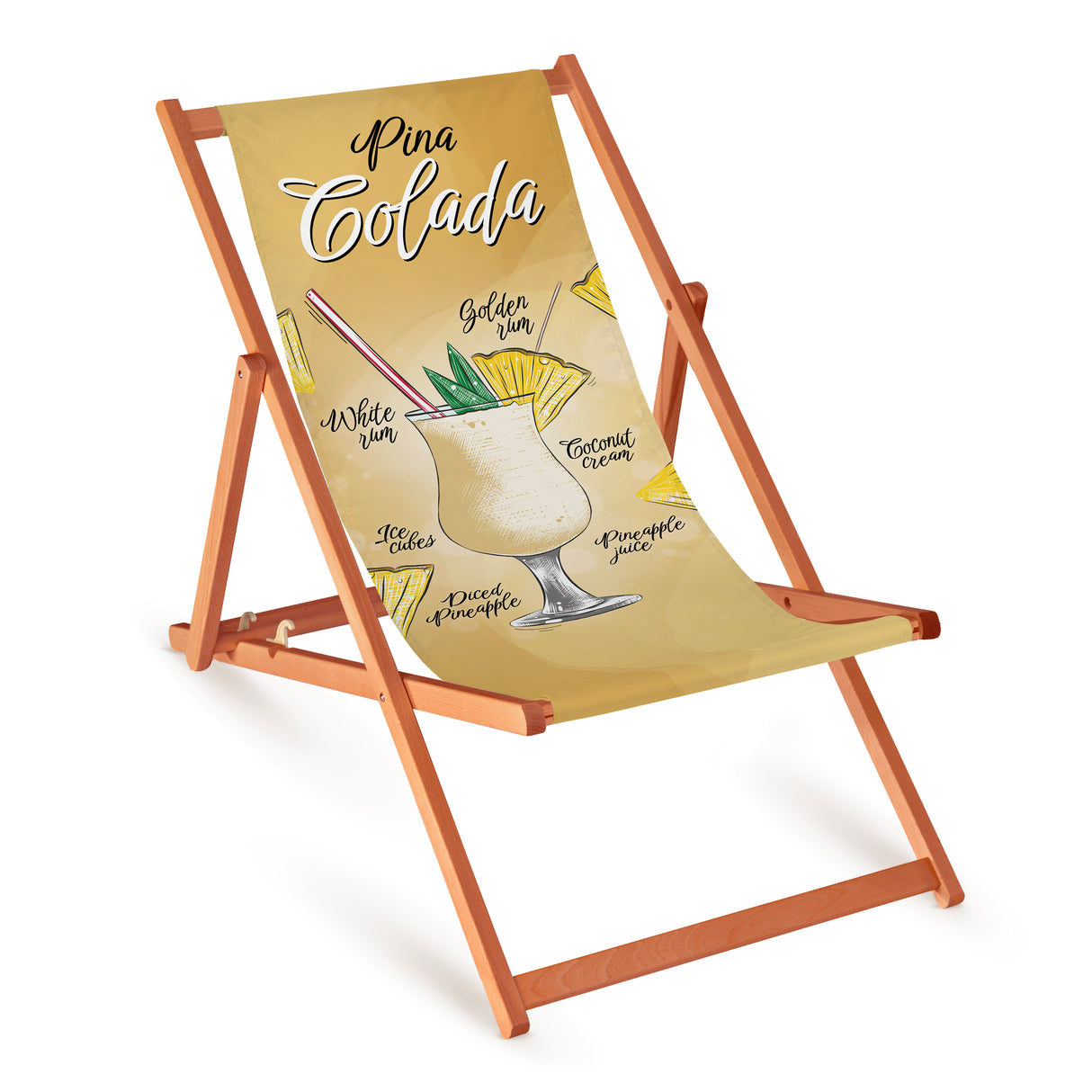 Holz-Liegestühle Pina Colada mit orangefarbenem Gestell