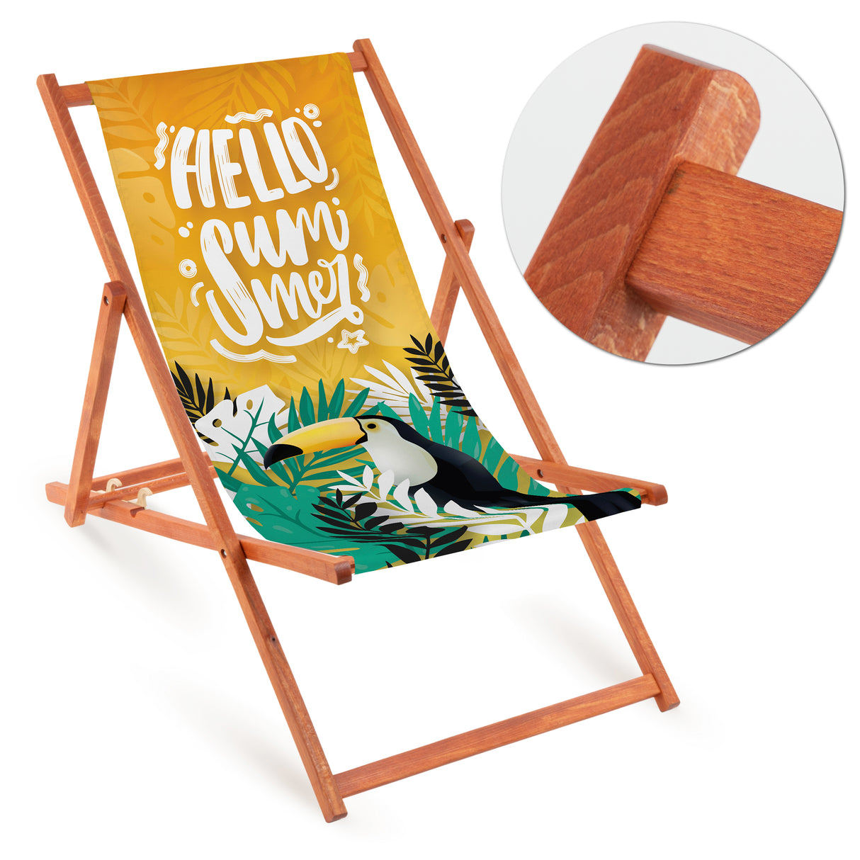 Holz-Liegestuhl Hello Summer Fullprint mit orangefarbenem Gestell