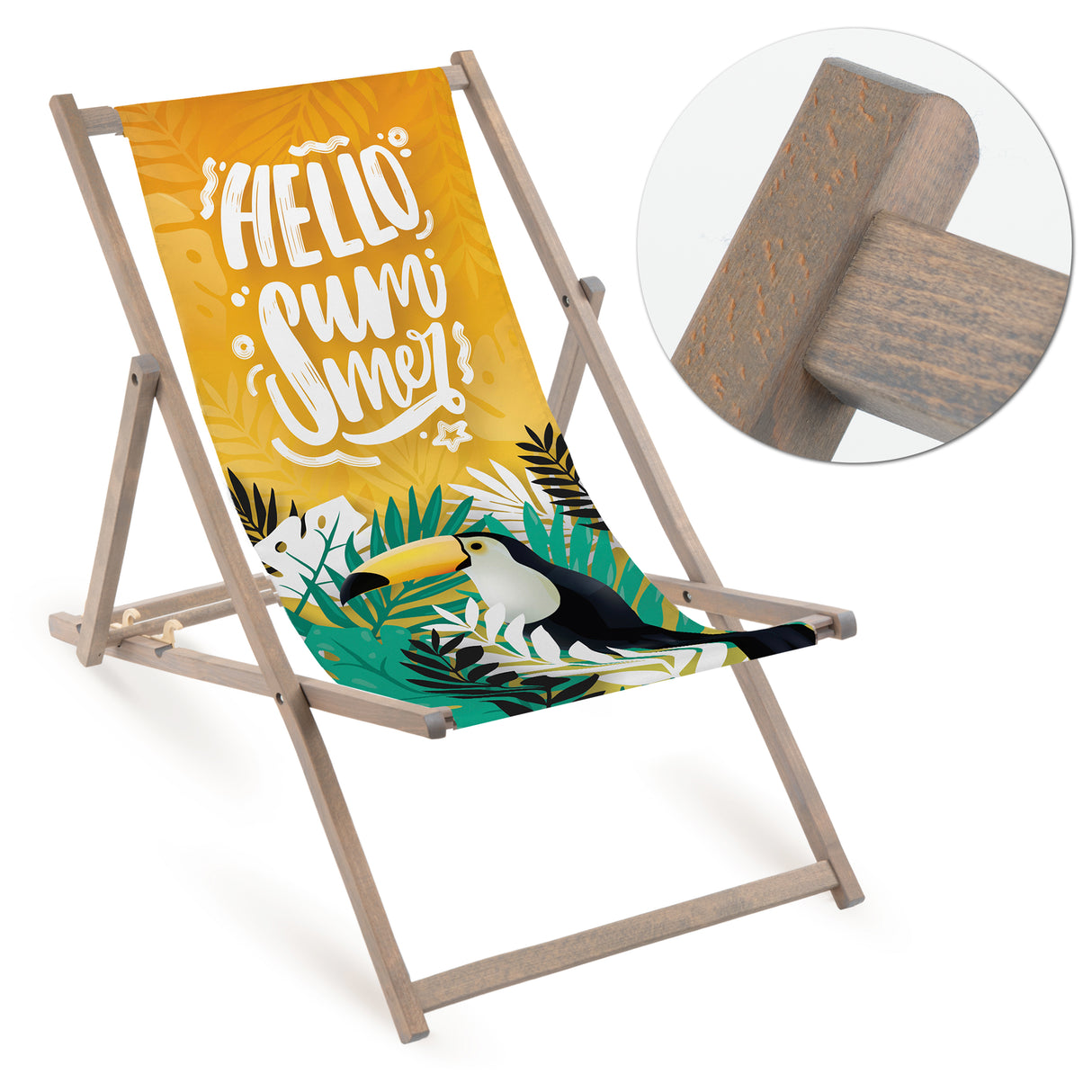 Holz-Liegestuhl Hello Summer Fullprint mit grauem Gestell