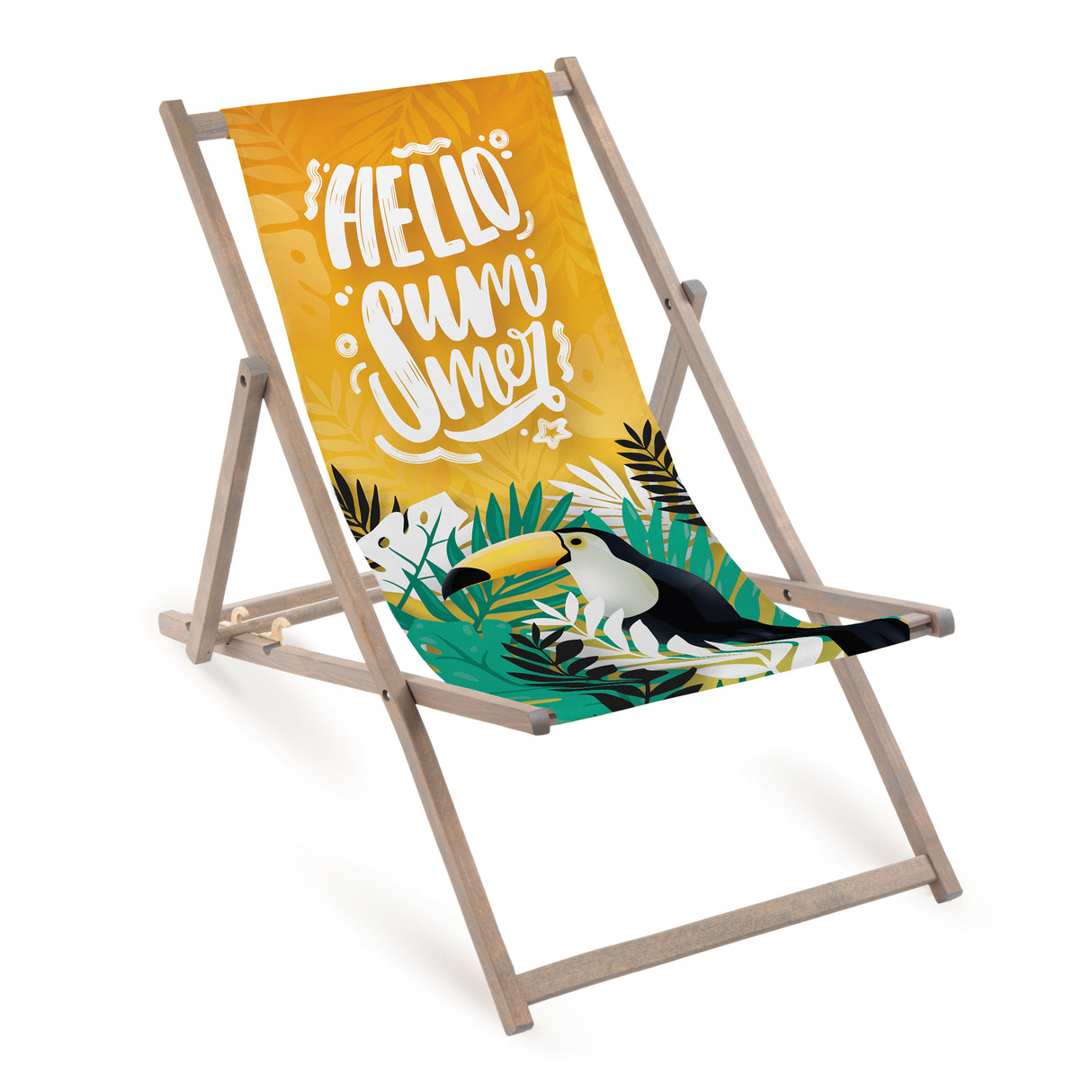 Holz-Liegestuhl Hello Summer Fullprint mit grauem Gestell