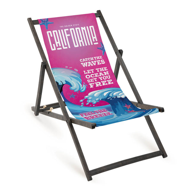 Holz-Liegestuhl Catch the Waves Fullprint mit schwarzem Gestell