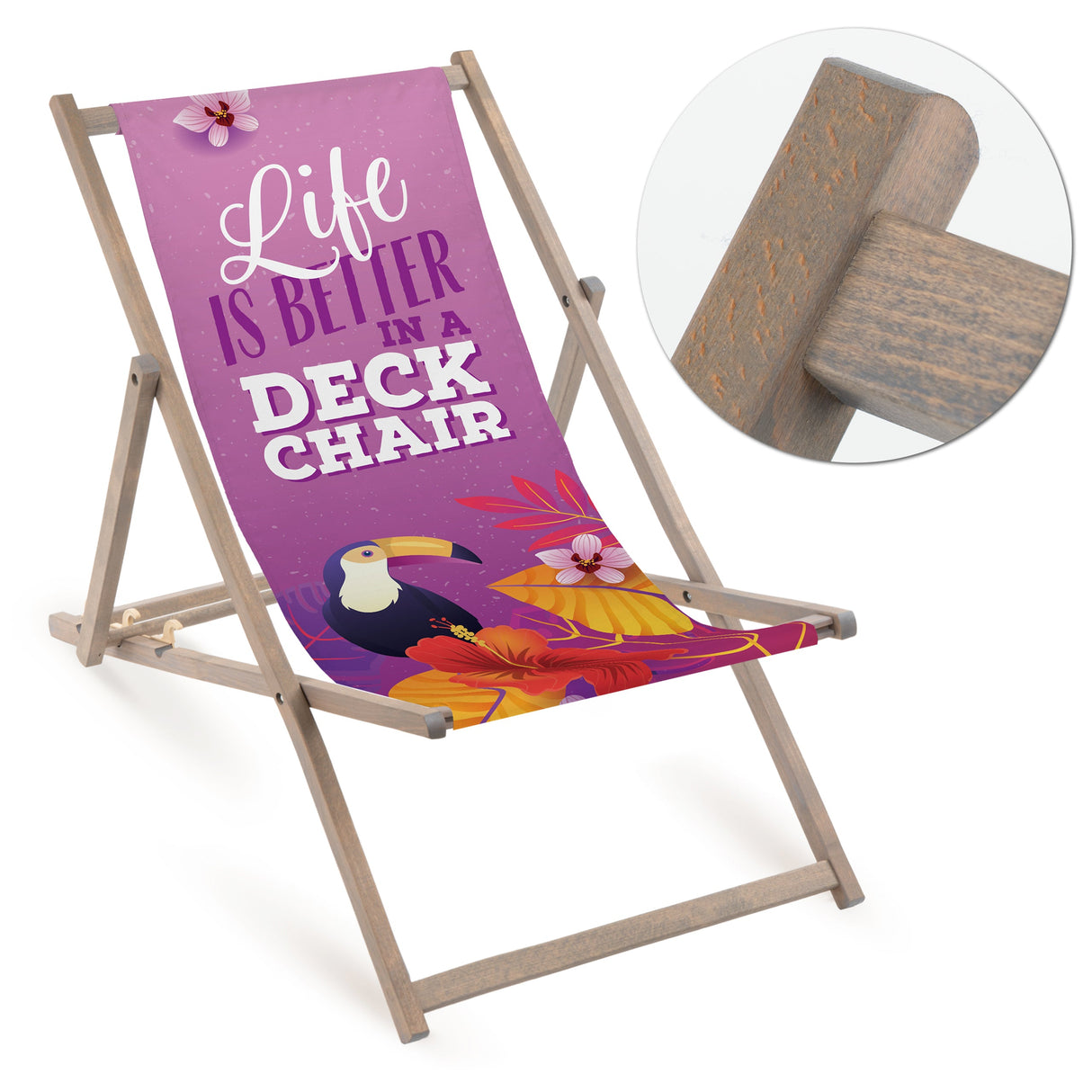 Holzliegestuhl LIFE IS BETTER - Graues Gestell