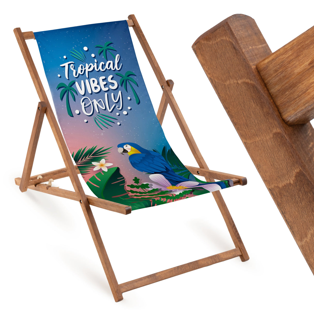 Holzliegestuhl TROPICAL VIBES ONLY - Braunes Gestell